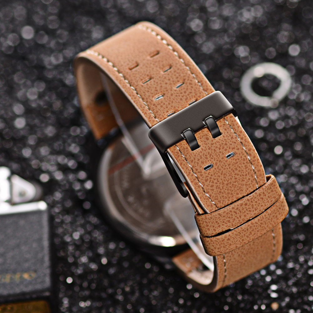 Casual men's quartz watch  Three-Eye fashion calendar watch double nail PU men's watch_voghion.com