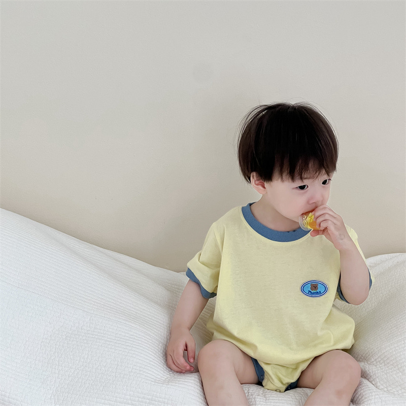 Niños de mangas cortas, bata de color, bata de color, ropa delgada coreana para niños, bolsa de verano para bebés