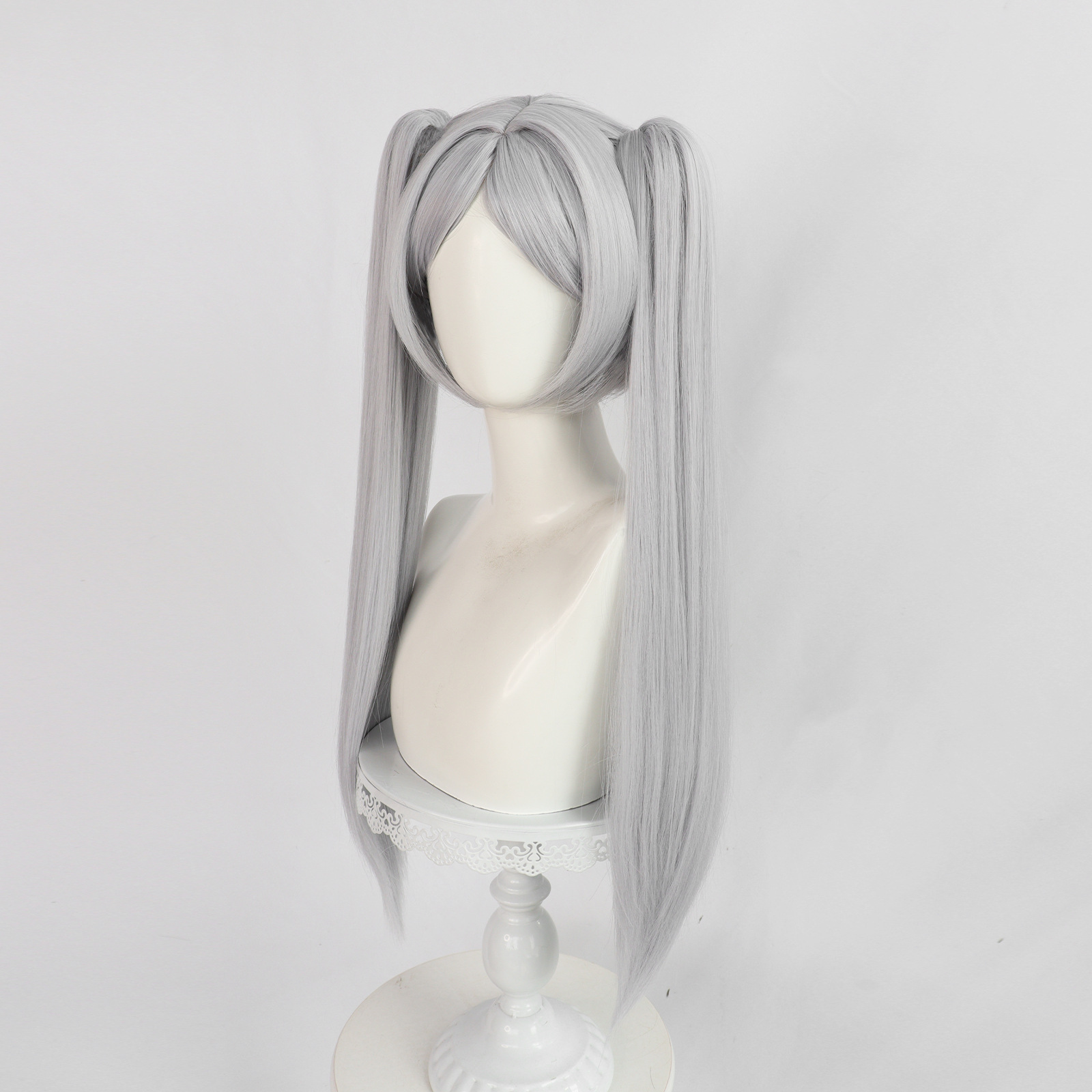 Frieren Cosplay Perücke 65CM Pferdeschwanz Perücke Frauen Lange Gerade Grau Synthetische Haar für Halloween Comic Con – Detail 3