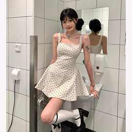 法式波点方领吊带连衣裙女夏字裙图片色其他文艺复古中国风中裙