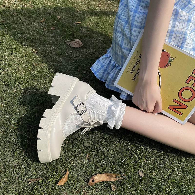 Белые кожаные туфли Мэри Джейн для женщин, осенний тонкий стиль 2024, косплей-туфли на толстой платформе и высоком каблуке, японские туфли JK.