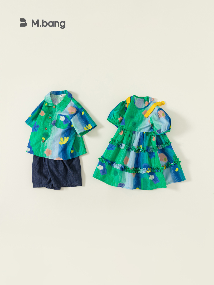 Ropa infantil Youbao, conjuntos para hermanos, camisa con estampado de grafiti, vestido para niñas, vestido de princesa con efecto tie-dye, traje informal para niños