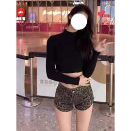 复古辣妹低腰豹纹牛仔短裤女新款y2k显瘦包臀a字性感外穿超短热裤