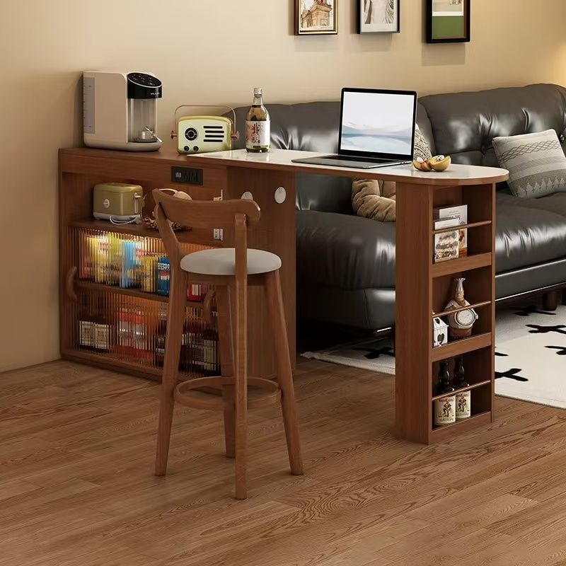 Bar Cabinet Table Integrated Household Solid Wood Retractable Bar Partition Coffee Table High-End Living Room Bar Slate High Table