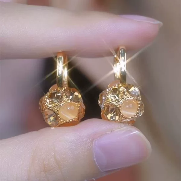 Trendy Champagne Color Diamond-Studded Round Ball Earrings for Women with 925 Silver Posts, New Fashion Sparkling Drop Earrings