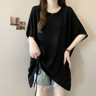 Large Size Design Drawstring Short-Sleeved Shirt for Women Summer 2025 New Korean Style Loose Slimming Belly-Covering Top