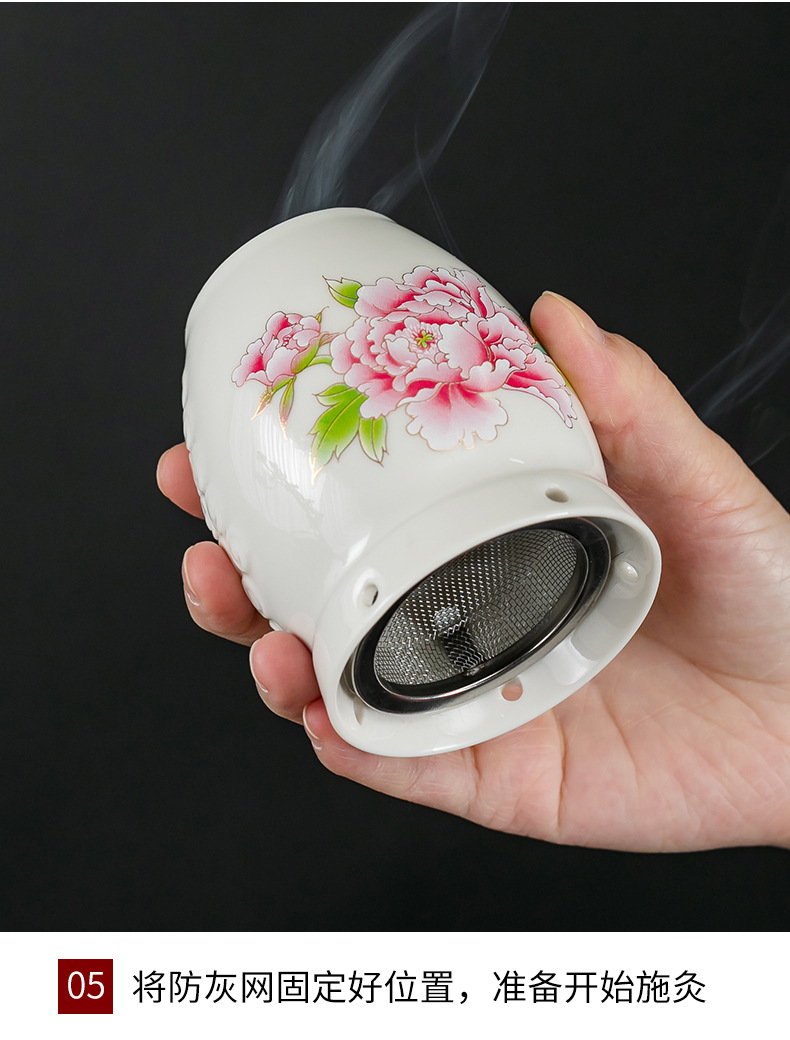 Ceramic Moxa Jar Portable Moxibustion Cup with Gua Sha Massage Function Double Layer Heat Storage specifications