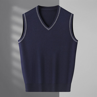 Men's Waistcoat V-neck Cashmere Vest Thickened Superfine Wool 100 Warm Vest Wool Sweater Autumn and Winter Wool Sweater