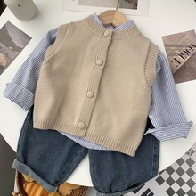 儿童新款韩版洋气中小童百搭毛衣开衫马甲儿童纯色针织开衫背心