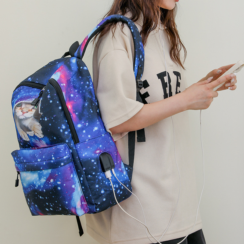 Can make patterned starry night light backpack with multifunctional USB charging, student backpack, sports and leisure_voghion.com