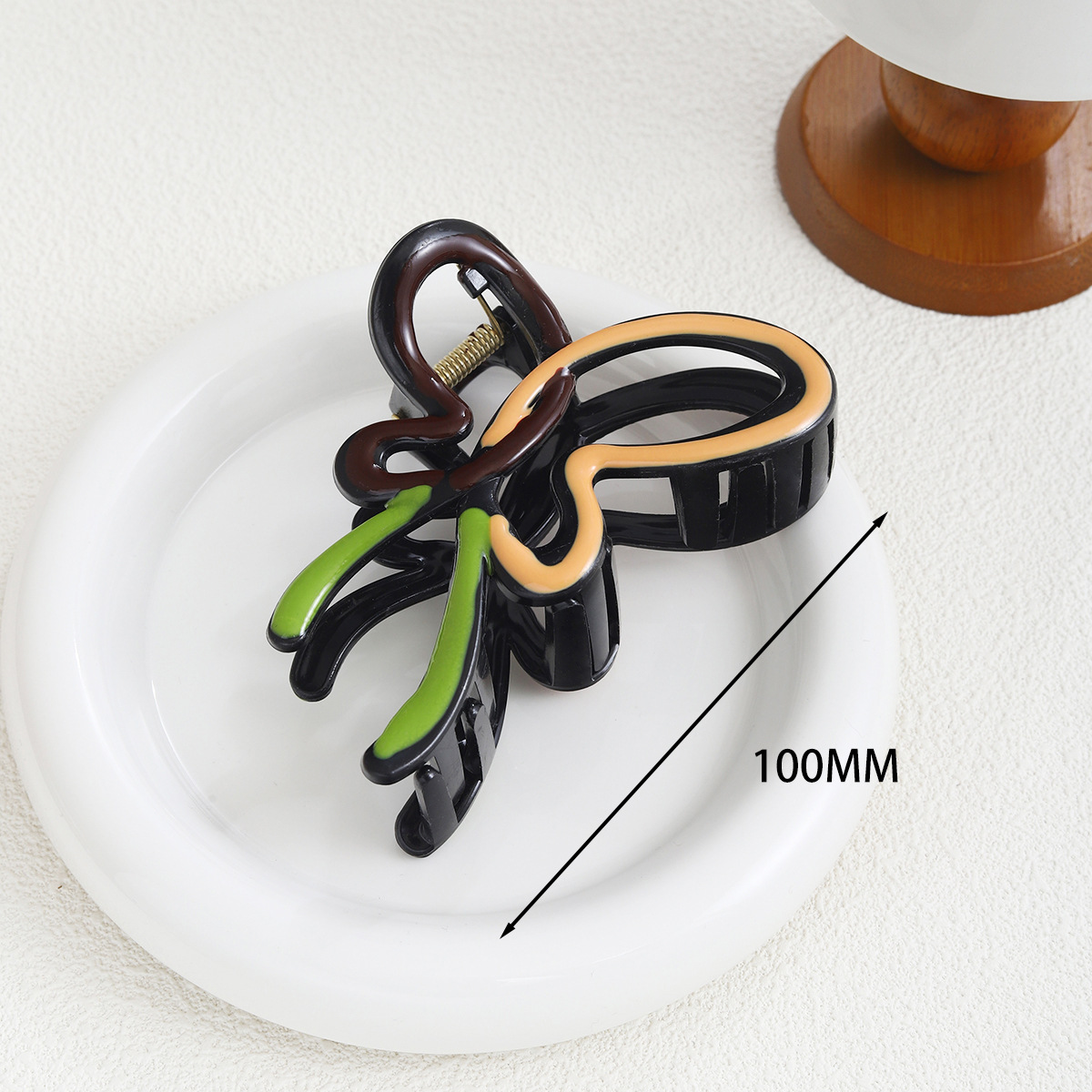 Green and orange ribbon knot hairpin 10cm