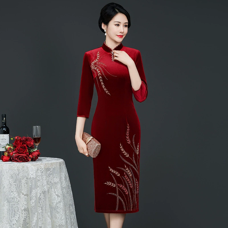 Привет мама Привет свекровь платье высокого класса мама платье теплая осень зима теплая женщина среднего возраста темперамент зимняя юбка мама