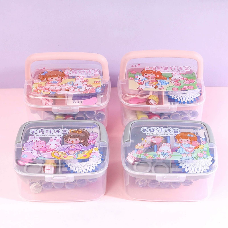 Cartoon Hand -lifting box Box multi -function needle line sewing needle thread hand sewing double -layer female student dormitory dormitory needle line box