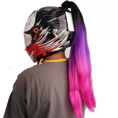 Braid Helmet Decoration Wig — Motosiklet dəbilqələri - black-purple-rose-red-gradient-color