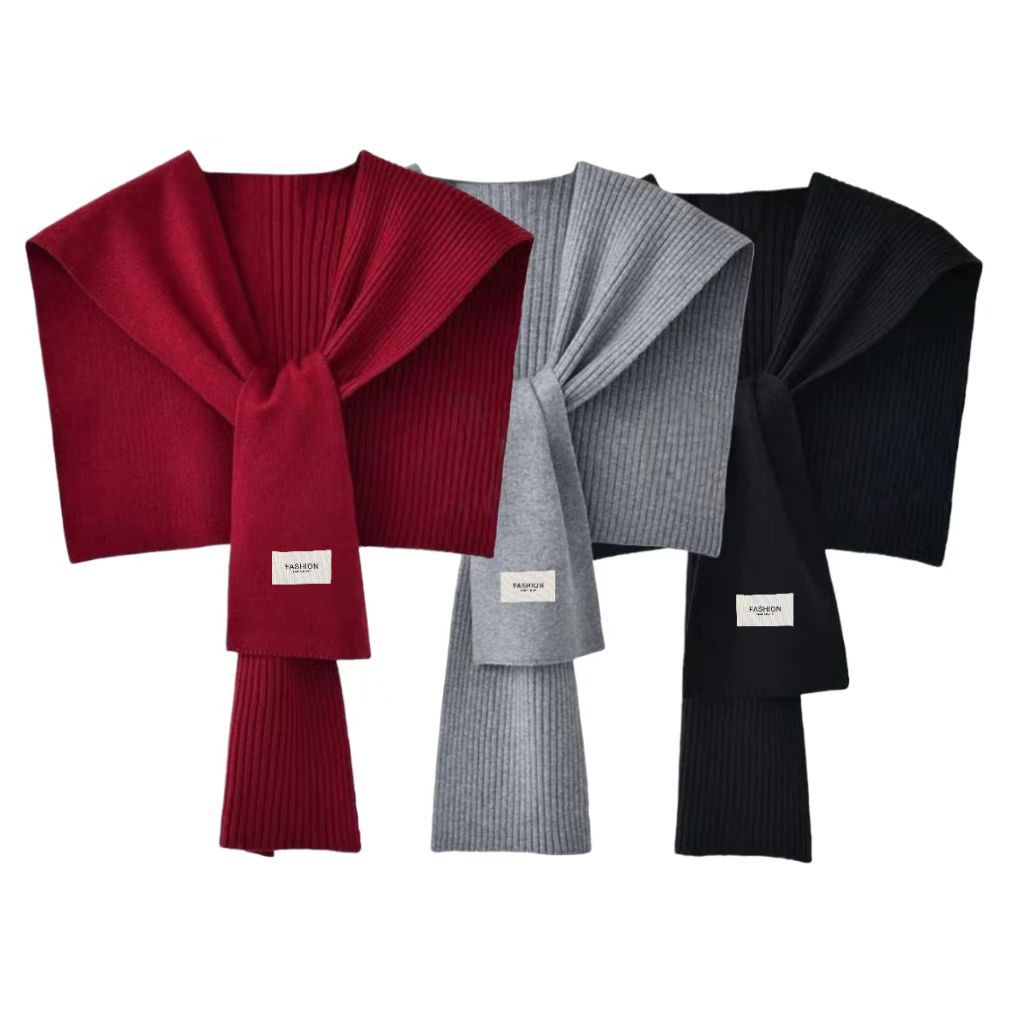 春秋新款针织小披肩外搭坎肩围巾打结搭肩女多功能假领针织披肩45