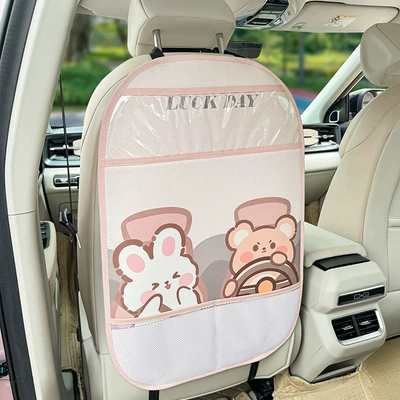 leather car anti-dirty anti-kick – Chair back anti-kick pad - driving-bear-rabbit-anti-kick-pad