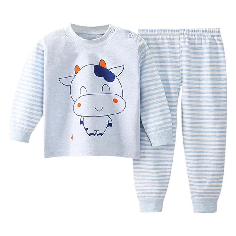 Ventas directas de fábrica nuevos niños Otoño e Invierno ropa interior de algodón de color medio y pequeño niños y niñas bebé algodón otoño ropa pantalones largos conjunto