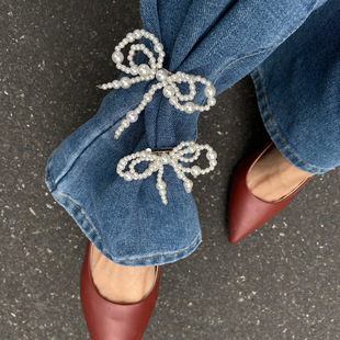 European and American Cross-Border Fashion Suit Pin Pants Shortening Foot Accessories Elegant Imitation Pearl Bow Pants Anklet Decoration