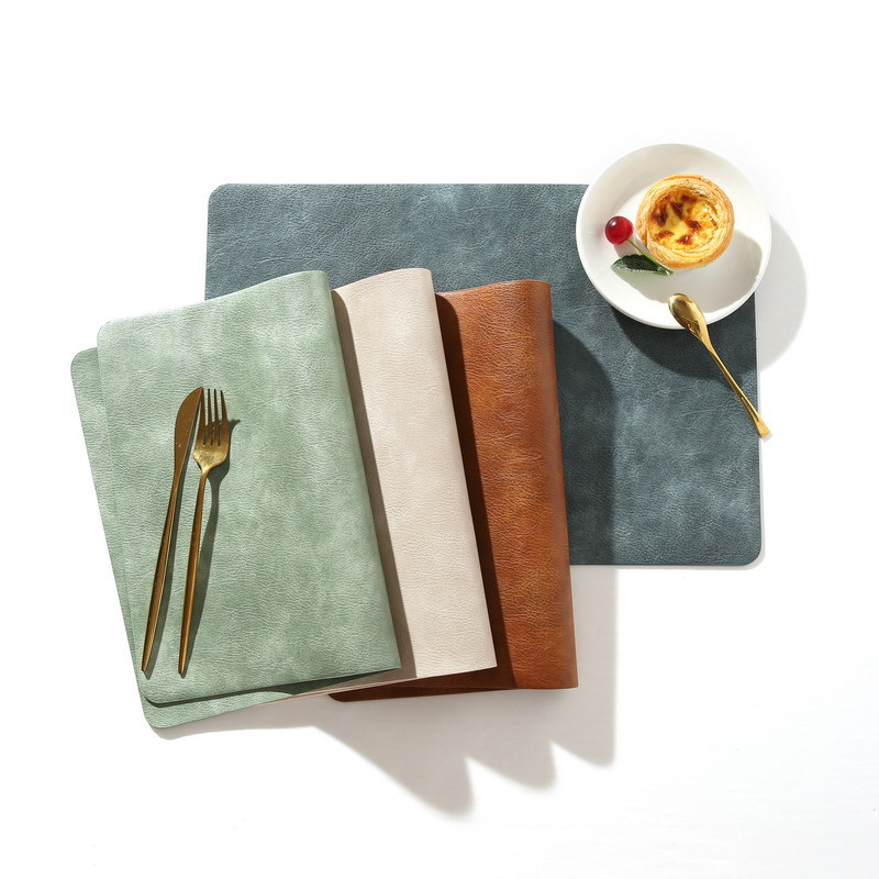 Primavera 2023 PU cuero de vaca patrón placemat cuadrado antideslizante estera de aislamiento estilo Nórdico estera de mesa Hotel hogar occidental placemat
