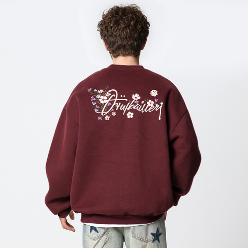 380g Heavyweight Color-blocked Embroidered Letter Crewneck Sweatshirt for Men - Autumn Quality Loose Casual Hooded Sweatshirt Outerwear