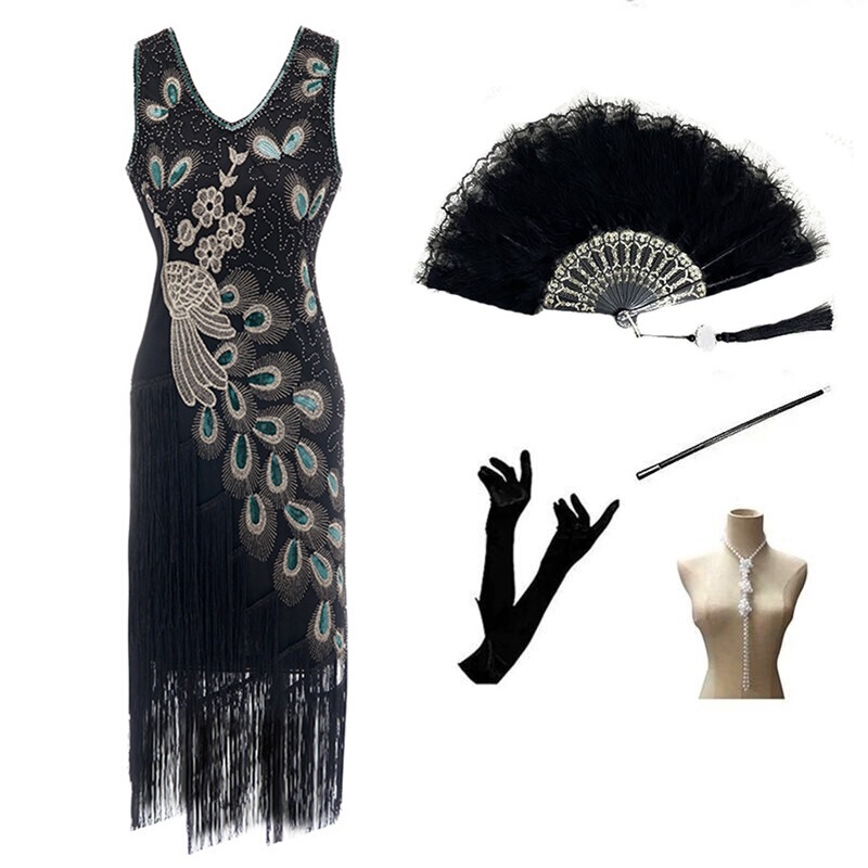 1920s Sequin Mini Dress Retro Sequin Tassel Dress Dress Prom Party Evening Dress