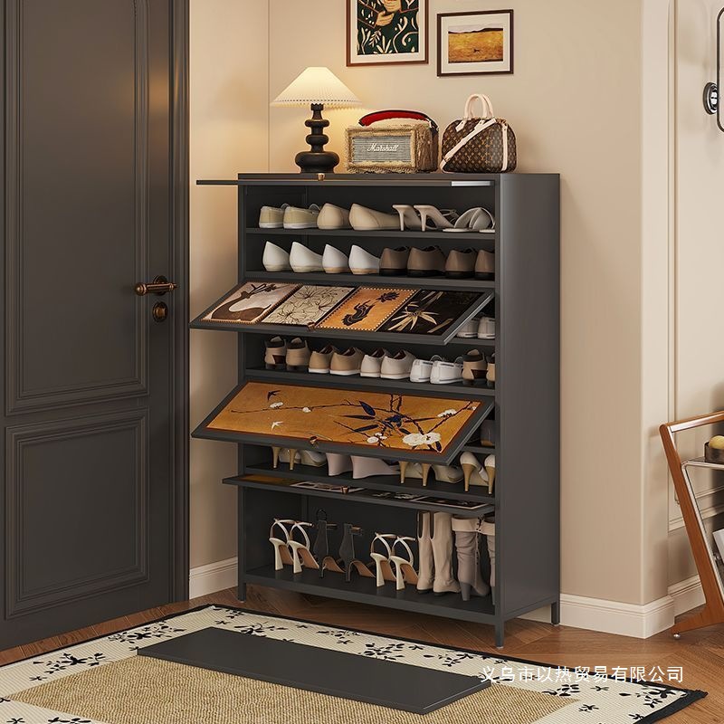 Steel Mid-Century Style Shoe Cabinet for Home Entrance, Multi-Layer Storage Cabinet, Shoe Rack, Integrated Wall-Mounted Dust-Proof Storage