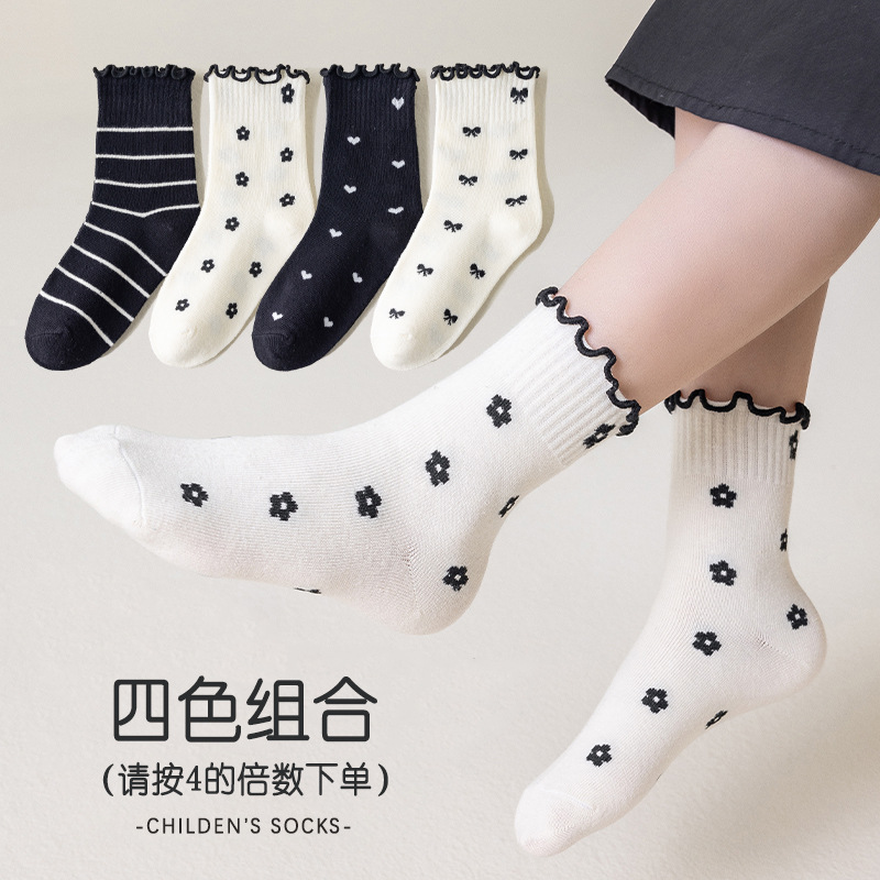 Calcetines infantiles para mujeres otoño nuevos lindos princesas de dibujos animados encaje transpirable arco calcetines de algodón para niños grandes medias medias