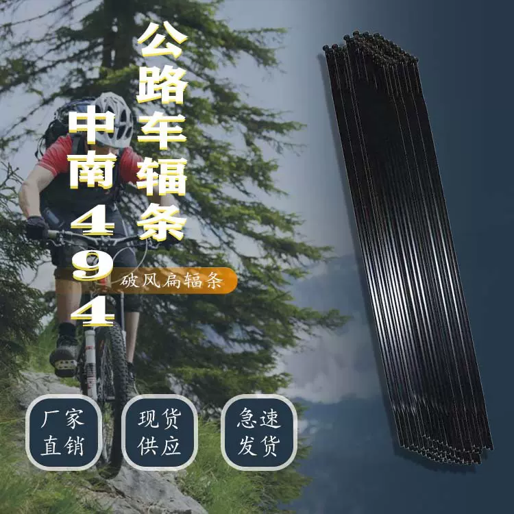 台湾中南CN494辐条黑色扁条不锈钢山地自行车14G弯头车条