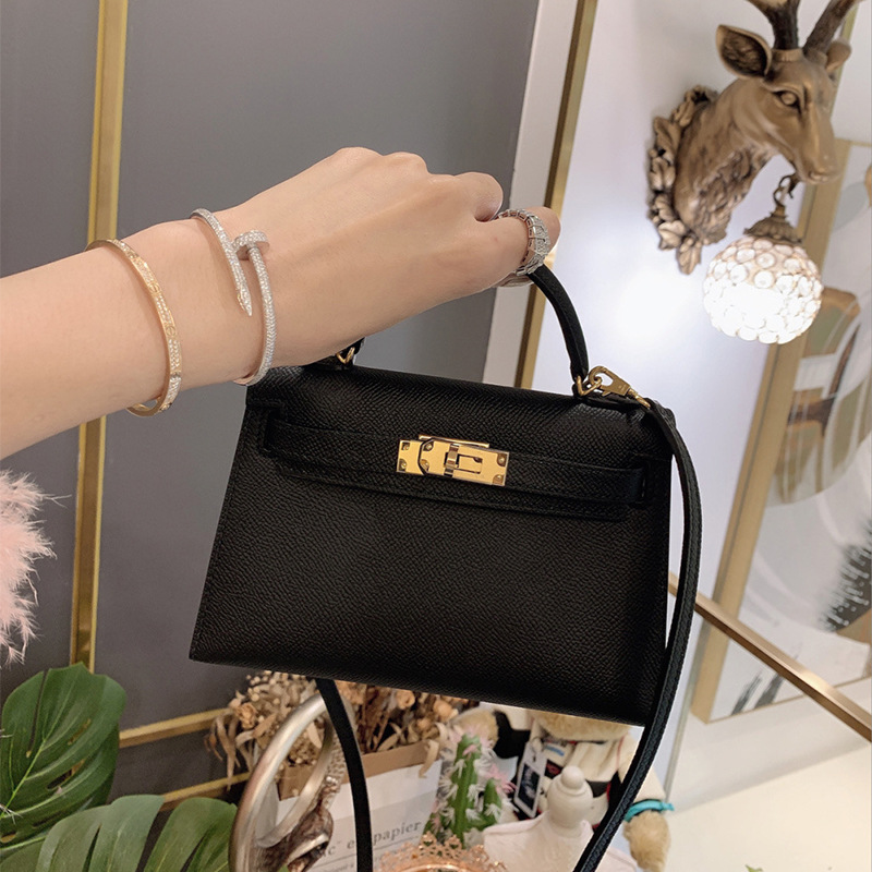 Bolso Kelly mini de cuero genuino, nuevo 2025, para mujer, versátil, al por mayor
