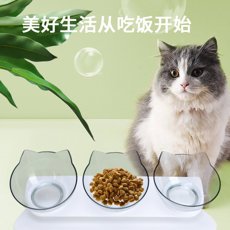 Cuenco de comida para gatos cuenco de gato antideslizante cuenco de alimentación oblicuo de dos colores tazón para beber tazón doble para mascotas tazón de plástico para mascotas