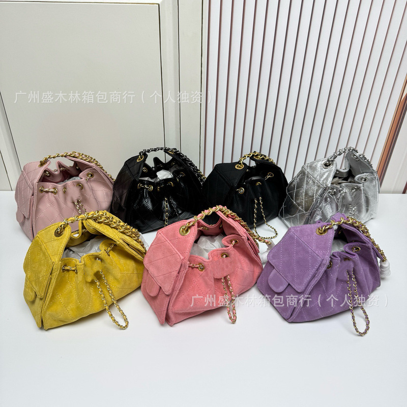 Authentic Chanel-Style 26C New Model 25Bag Frosted Suede Drawstring Hobo Quilted Chain Shoulder Bag Cross-Border