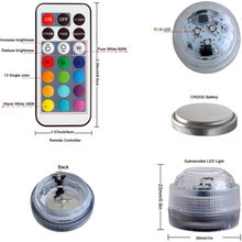 發光圓形魚缸燈 LED小型可換電池的遙控七彩潛水燈 防水蠟燭燈