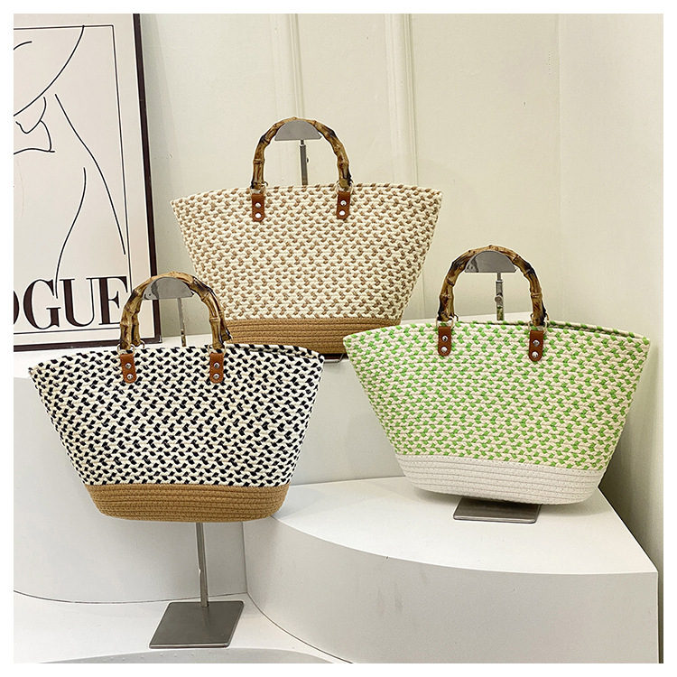 Women's Large Braid Color Block Vacation Beach Weave Open Tote Bag display picture 10