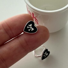 韩国东大门代购oia银饰纯银大号INS风蝴蝶结爱心烤漆耳环耳扣