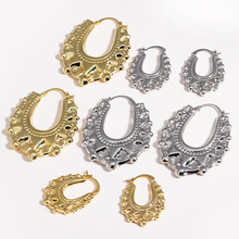 新欧美风耳环耳饰轻奢高级感空心耳扣黄铜镀厚真金环保耳圈通勤女