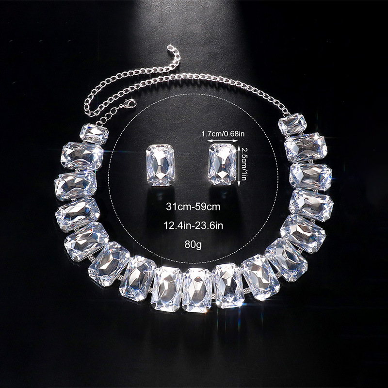 Cross-Border moda rhinestone collar traje europeo y americano personalidad exagerada collar cuadrado pendientes accesorios conjunto de joyas