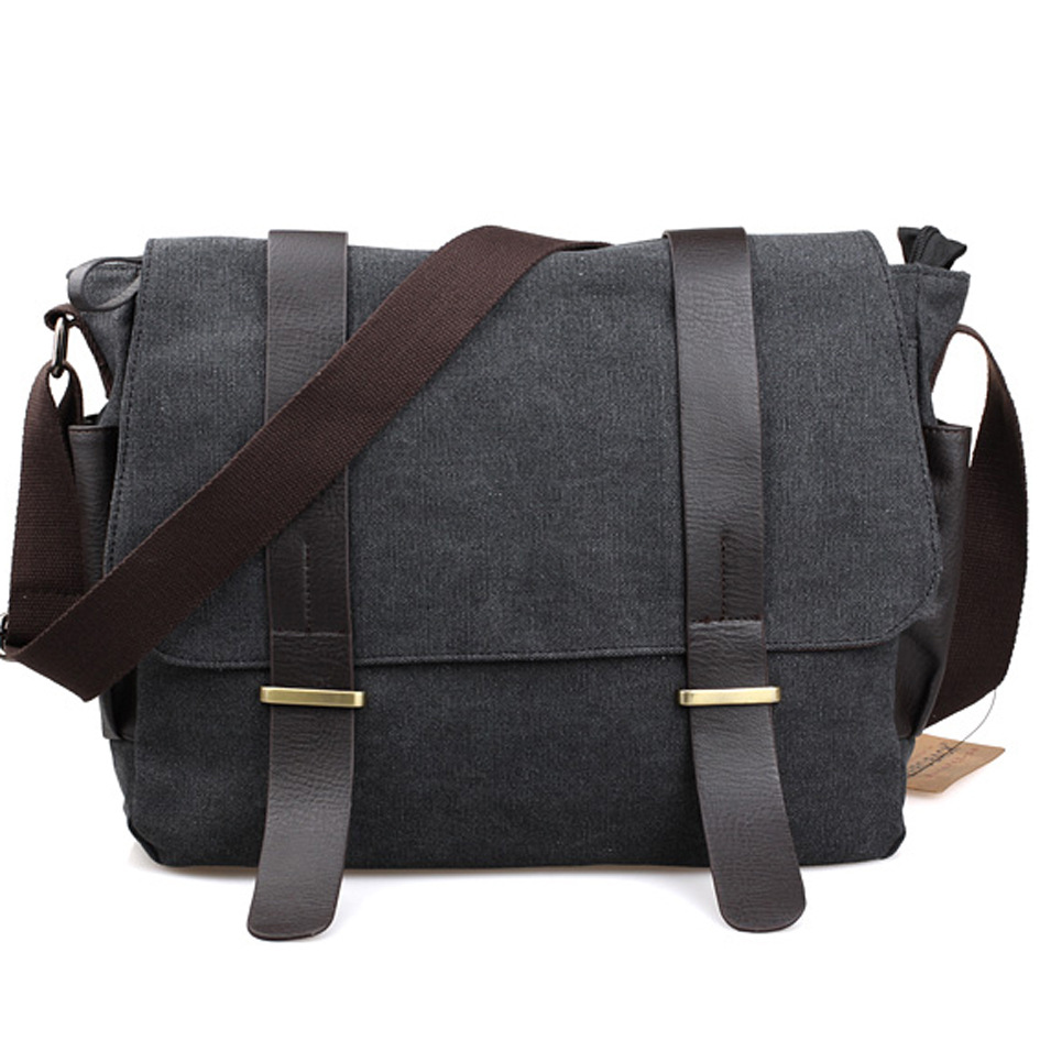 亚马逊男士帆布单肩包定制 男士商务pu皮斜跨包 休闲复古公文包