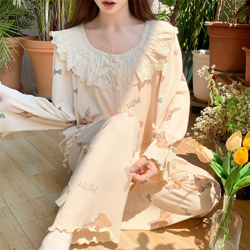 [В наличии 88002] Класс A Одежда для Луны из чистого хлопка Пижамы для кормления Весна и осень Домашняя одежда с длинным рукавом Женский костюм