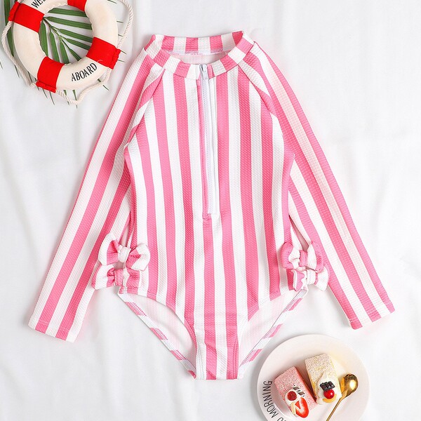 Children's cute swimwear with zipper with bow