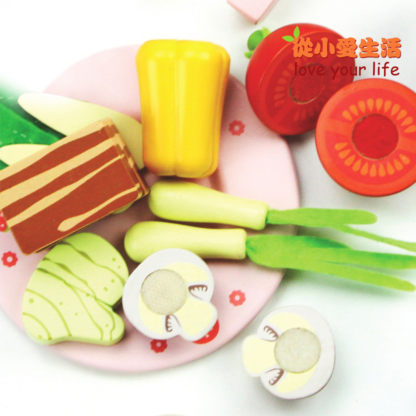 Pastelería de madera brunch juguete frutas y verduras corte imán corte jugar casa chica cocina juguete