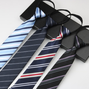 Tie Men's Business Zipper Work Security Shirt Striped Red Blue 8cm Knot Free Easy to Pull
