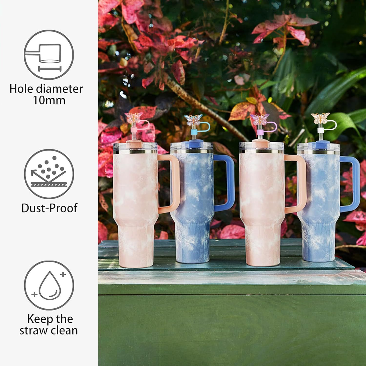 Butterfly straw cover, lindo Butterfly straw cover, compatible   30 y 40 onzas de vidrio con mango
