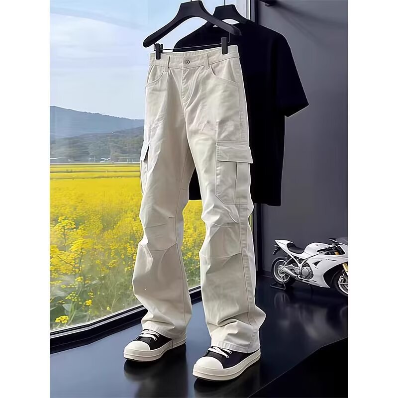 2026 Street Vibe Style Multi-Pocket Cargo Pants for Men, American Retro Loose Wide-Leg Youthful Straight-Leg Trousers