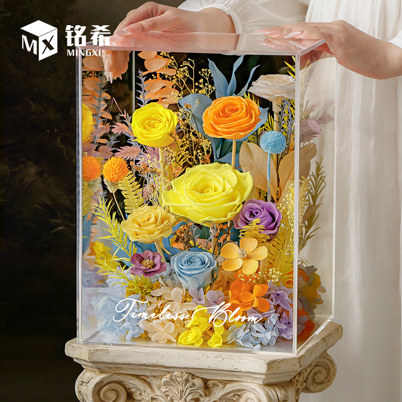 Acrylic transparent mirror-style latch-type thickened organic glass portable flower box for DIY handmade preserved flowers Acrylic transparent mirror-style latch-type thickened organic glass portable flower box for DIY handmade preserved flowers