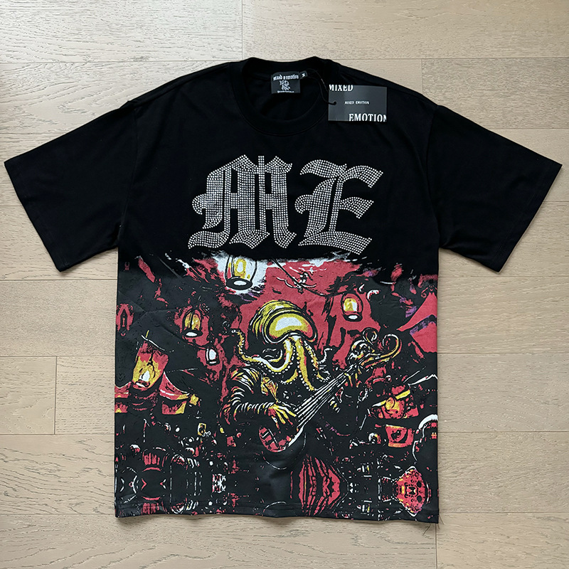 Tarjeta de marca de moda americana impresión de diamante caliente pareja de moda adolescente de verano chaqueta de manga corta camiseta