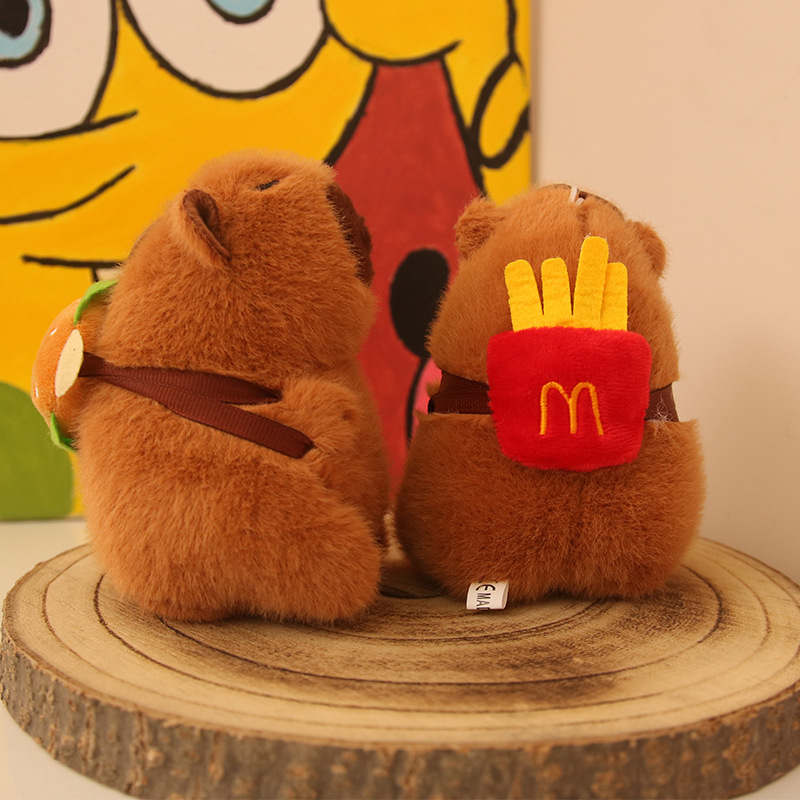 Linda espalda hamburguesa Kapibala colgante peluche muñeca capibara bolso colgante llavero muñeca juguete