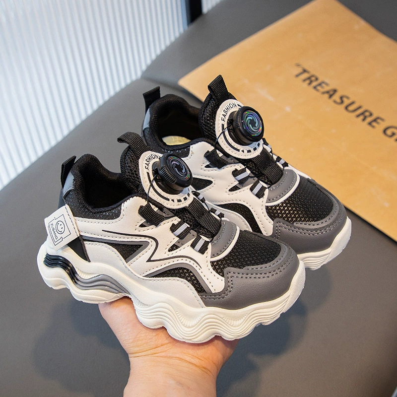 Спортивная обувь для мальчиков и девочек 2025 весна и осень новая вращающаяся кнопка с мягким дном