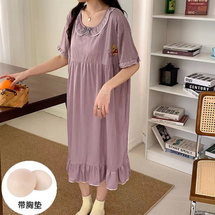 Camisón para las niñas con cojín del pecho verano princesa estilo lindo estudiante arco pijamas más tamaño extra grande homewear