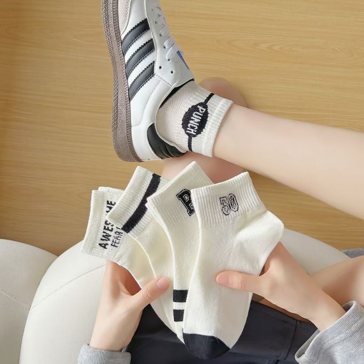 Calcetines de hilo de punteado de colores, calcetines de mujer, algodón fino de verano, calcetines bajos con bordado de cachorro lindo japonés de moda