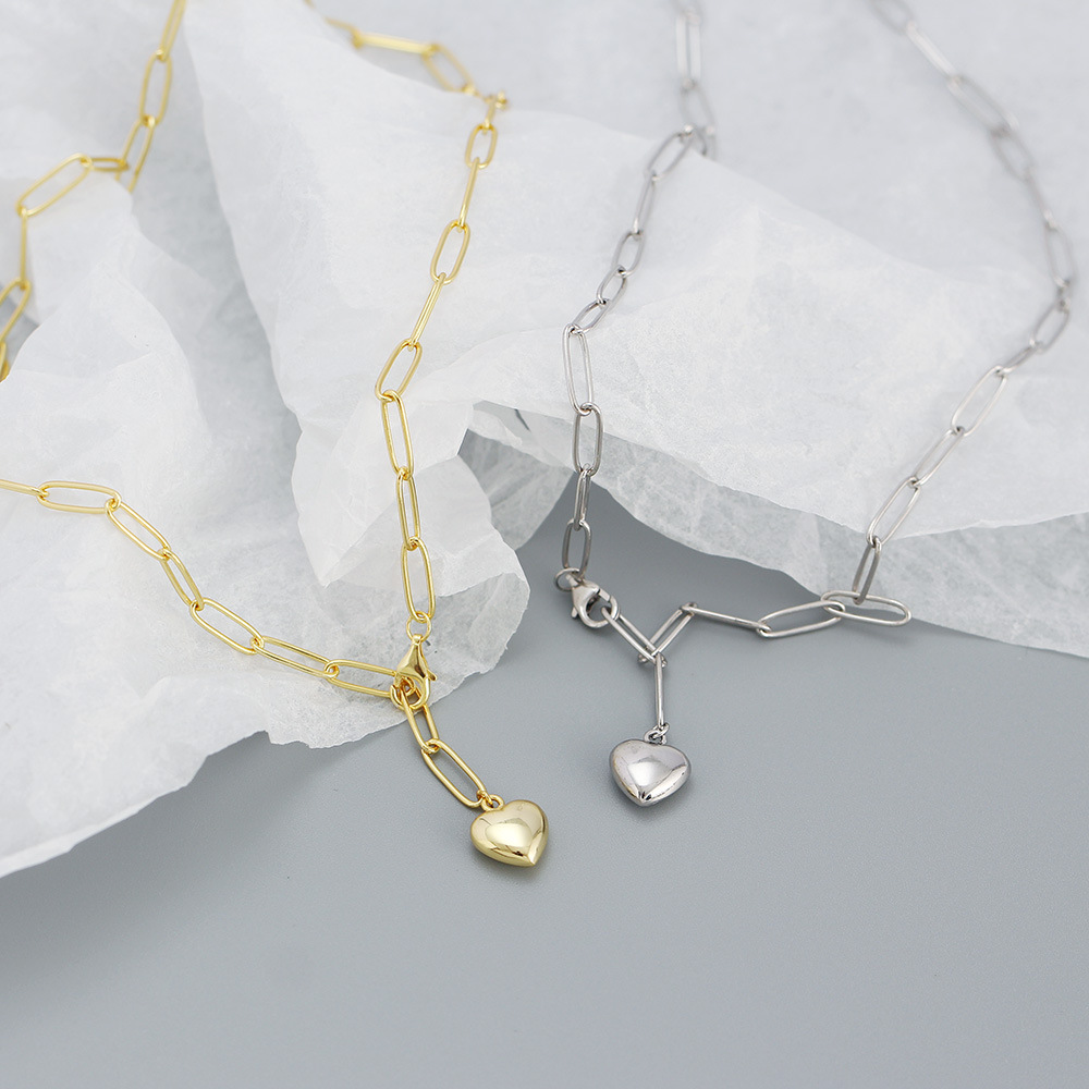 Fashion Heart Shape Silver Necklace Patchwork Stainless Steel Necklaces